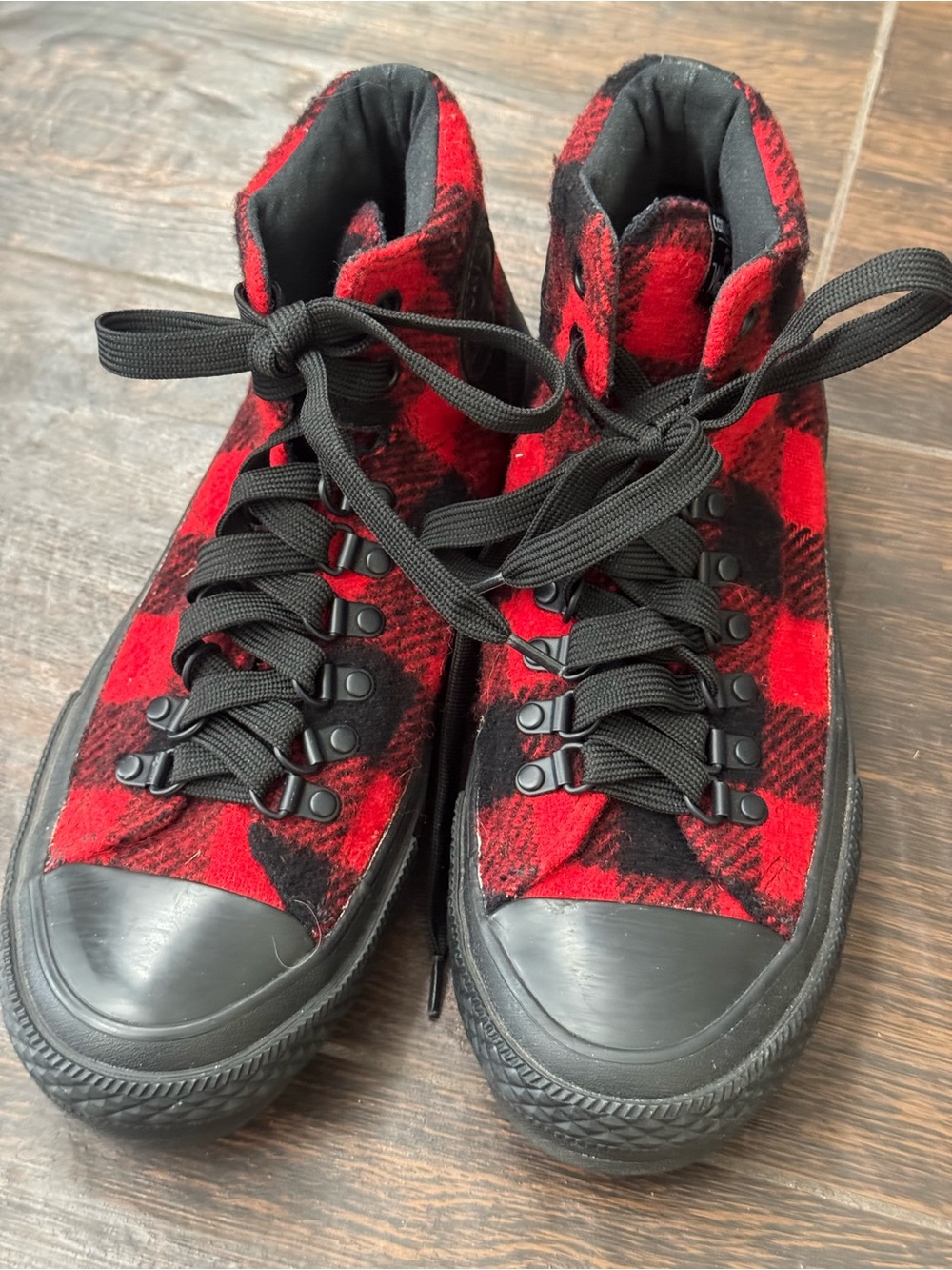 Converse Woolrich Plaid High Top Sneakers Red Black Mens 6.5 Women 8